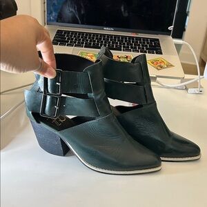 Stylish Green leather Ankle Bootie size 10